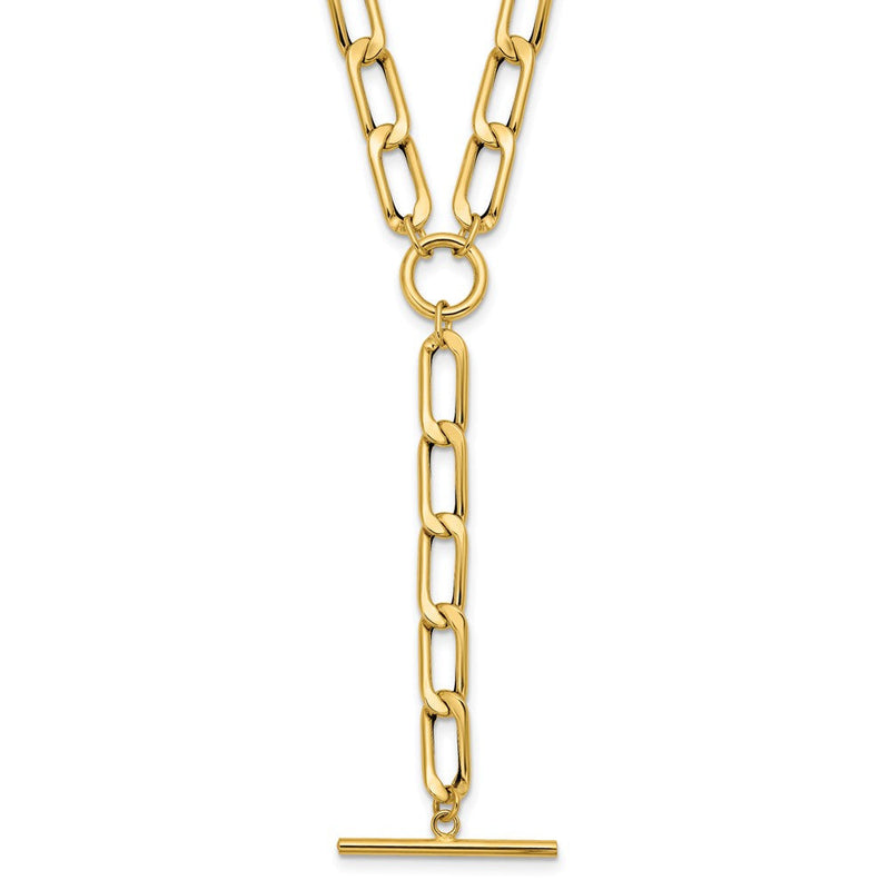 14K Gelbgold Poliert Flach Oval Glieder Tropfen 2 Zoll Verlängerung. Choker Halskette