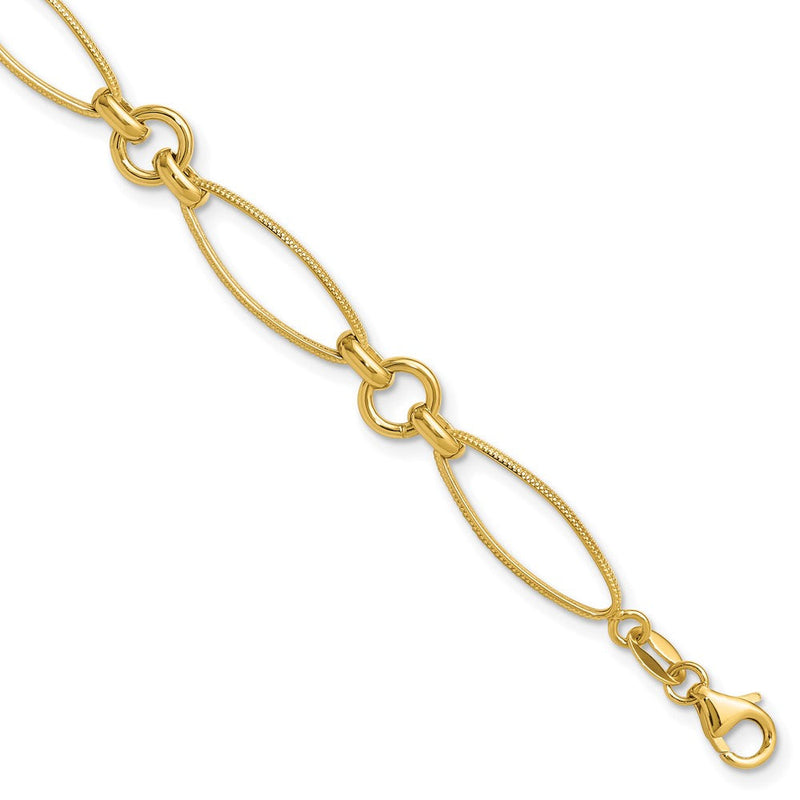 14K Gelbgold Poliert und Diamantiert Fantasieglieder 8.5 Zoll Armband