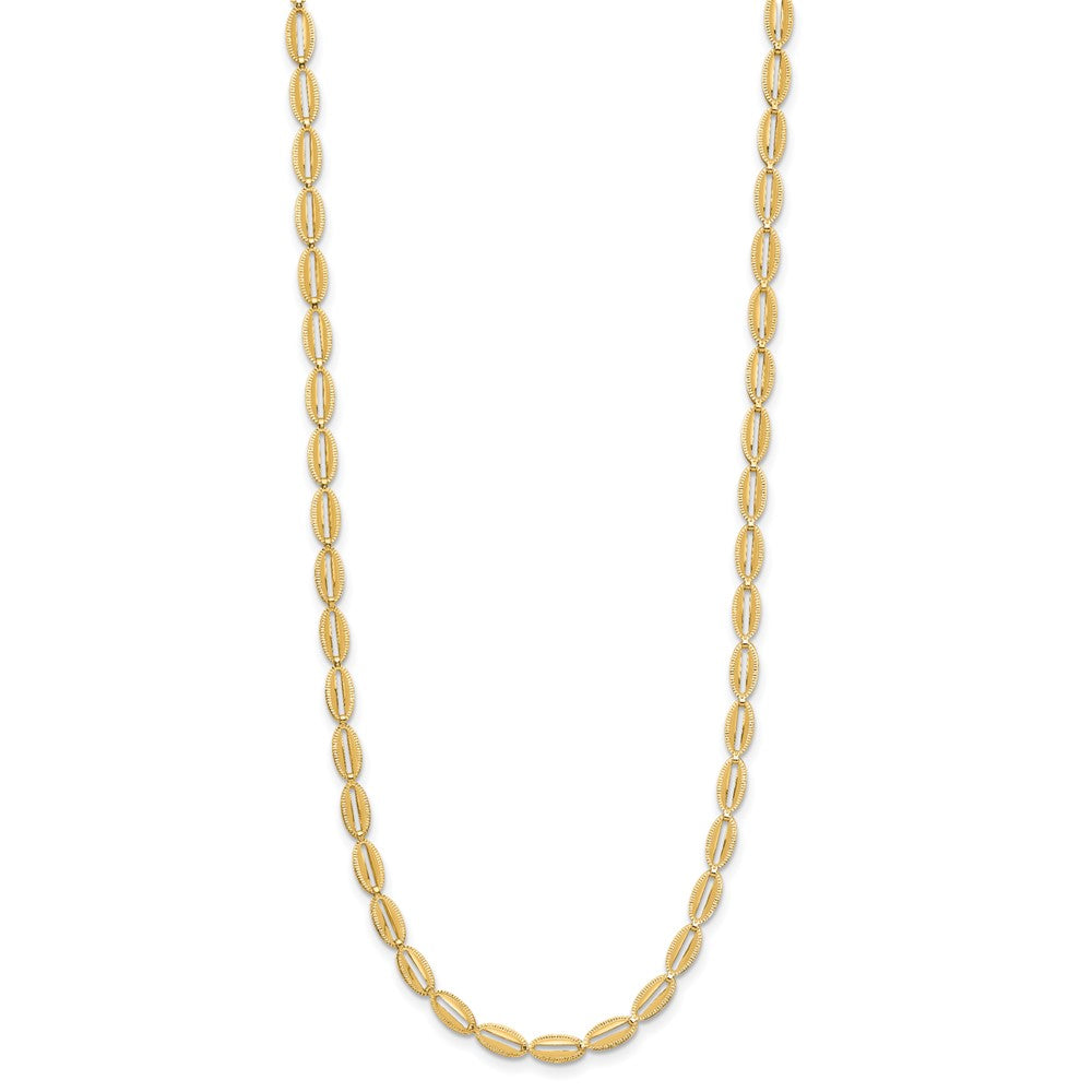 14K Gelbgold Poliert und Strukturiert Fantasie Oval Glieder Halskette