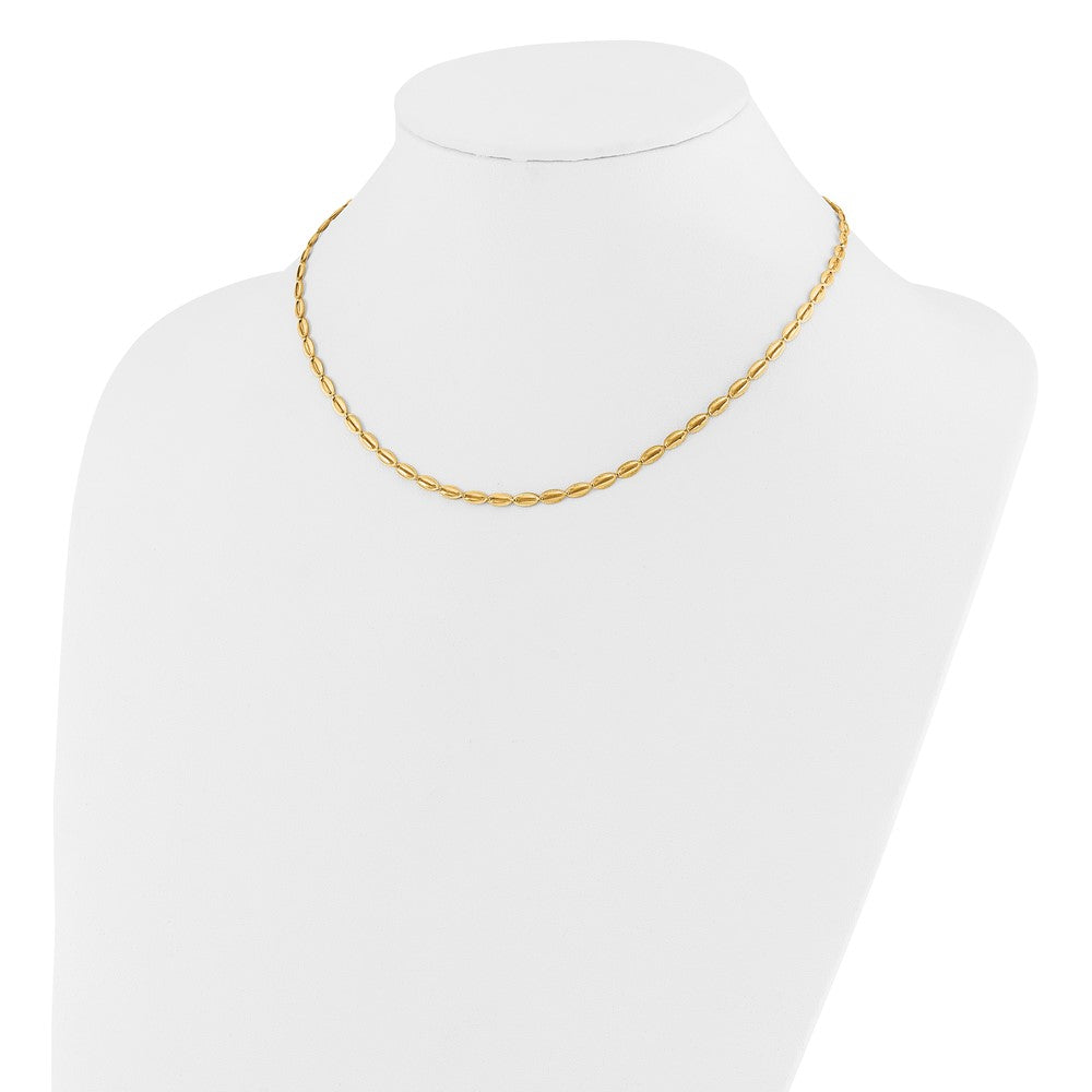 14K Gelbgold Poliert und Strukturiert Fantasie Oval Glieder Halskette