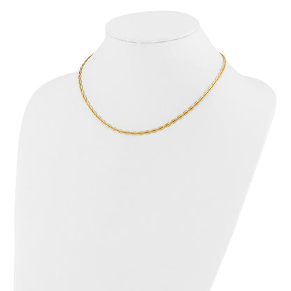 14K Gelbgold Poliert und Strukturiert Fantasie Oval Glieder Halskette