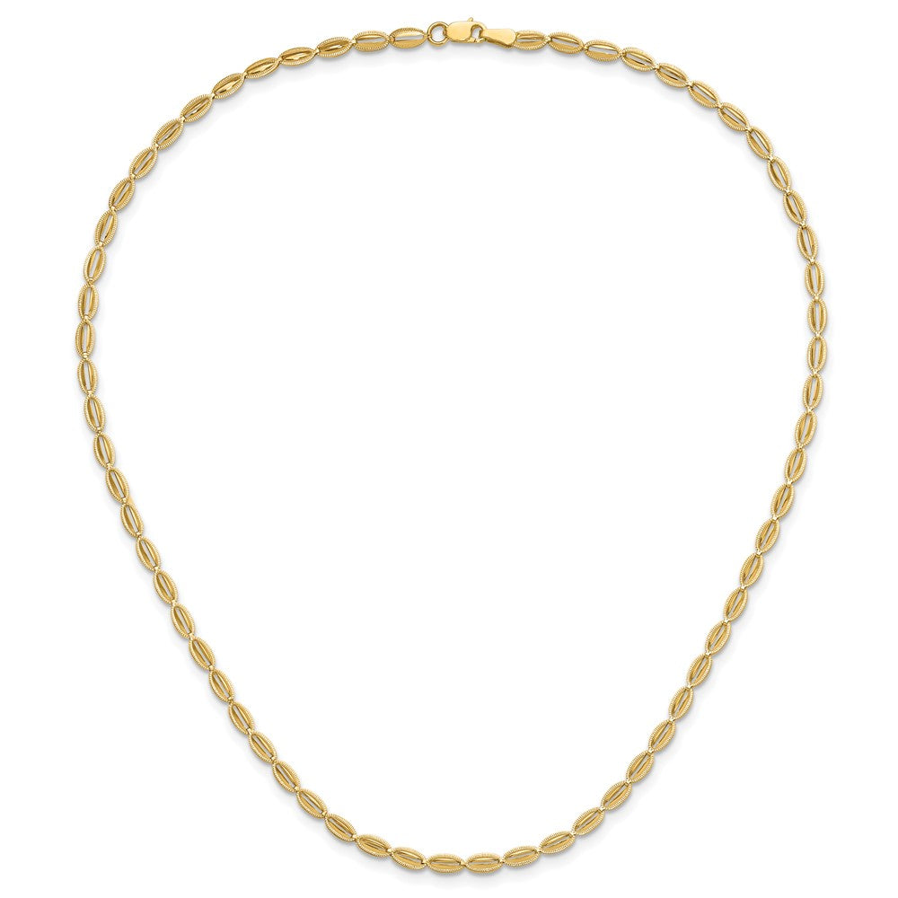 14K Gelbgold Poliert und Strukturiert Fantasie Oval Glieder Halskette
