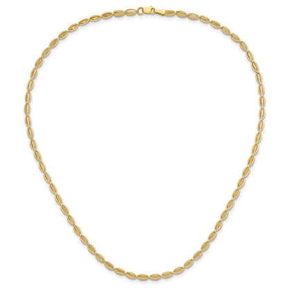 14K Gelbgold Poliert und Strukturiert Fantasie Oval Glieder Halskette