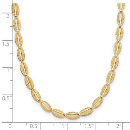 14K Gelbgold Poliert und Strukturiert Fantasie Oval Glieder Halskette
