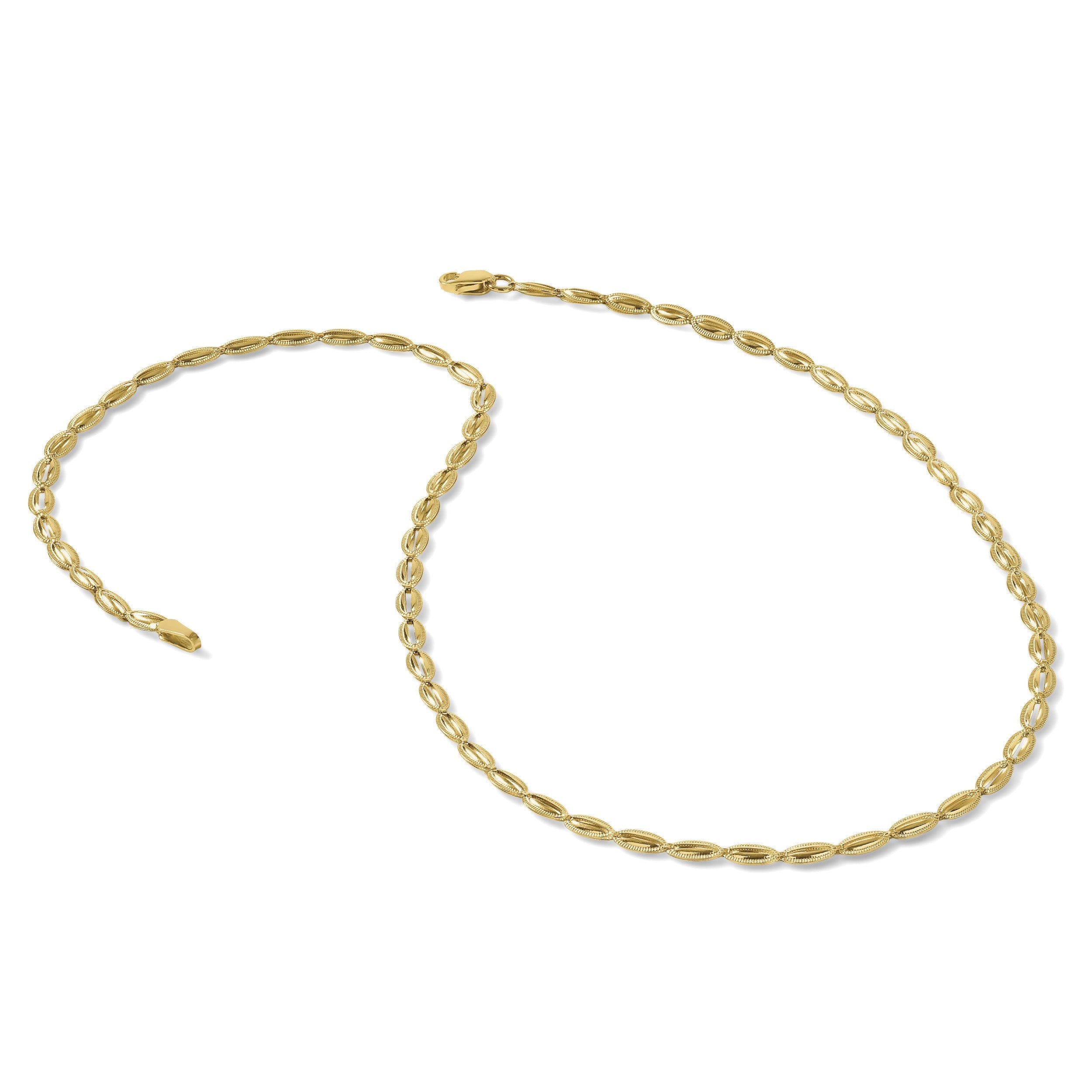 14K Gelbgold Poliert und Strukturiert Fantasie Oval Glieder Halskette