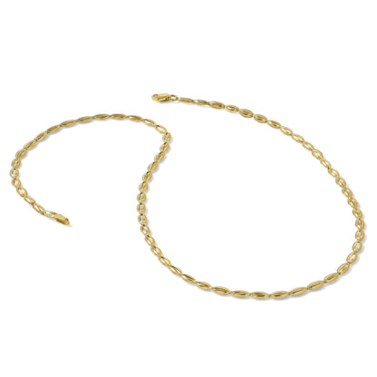 14K Gelbgold Poliert und Strukturiert Fantasie Oval Glieder Halskette