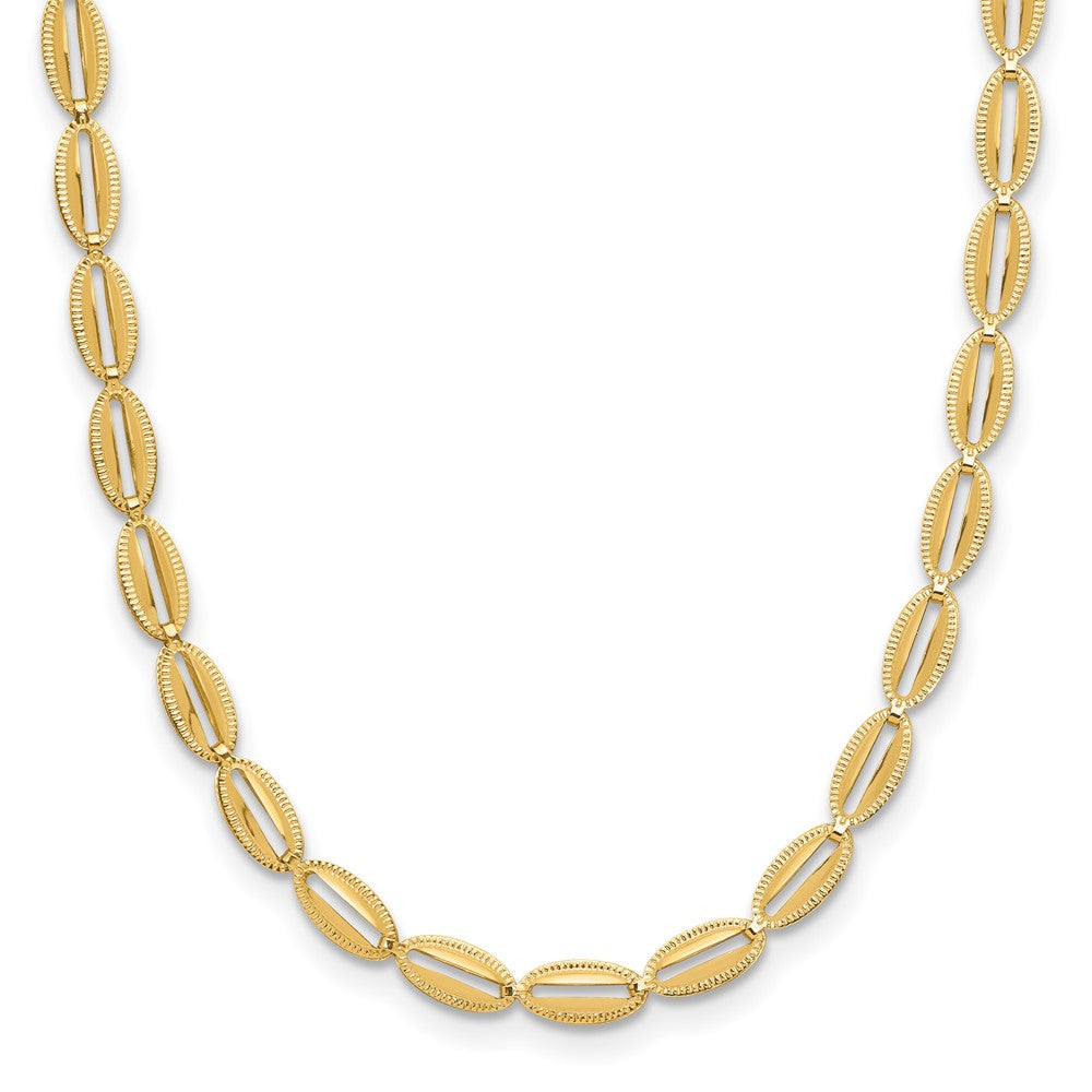 14K Gelbgold Poliert und Strukturiert Fantasie Oval Glieder Halskette
