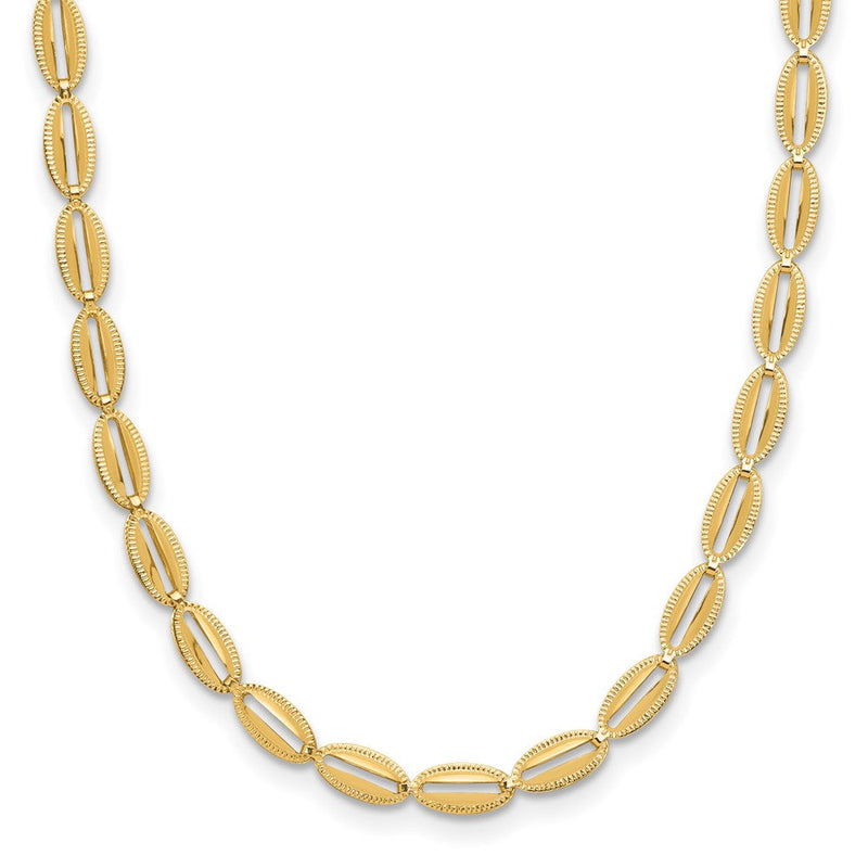 14K Gelbgold Poliert und Strukturiert Fantasie Oval Glieder Halskette
