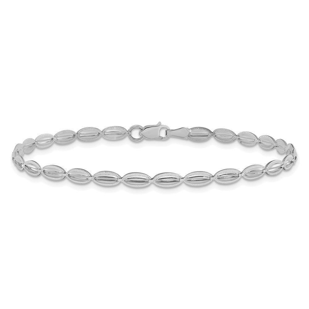14K Weißgold Poliert / Strukturiert Fantasie Oval Glieder Armband