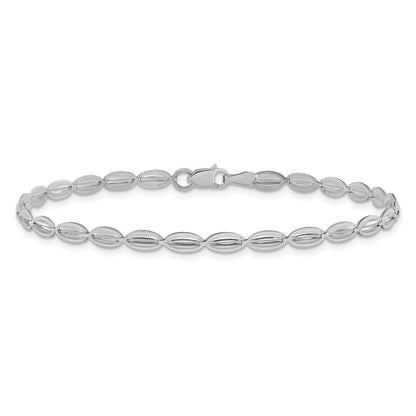 14K Weißgold Poliert / Strukturiert Fantasie Oval Glieder Armband