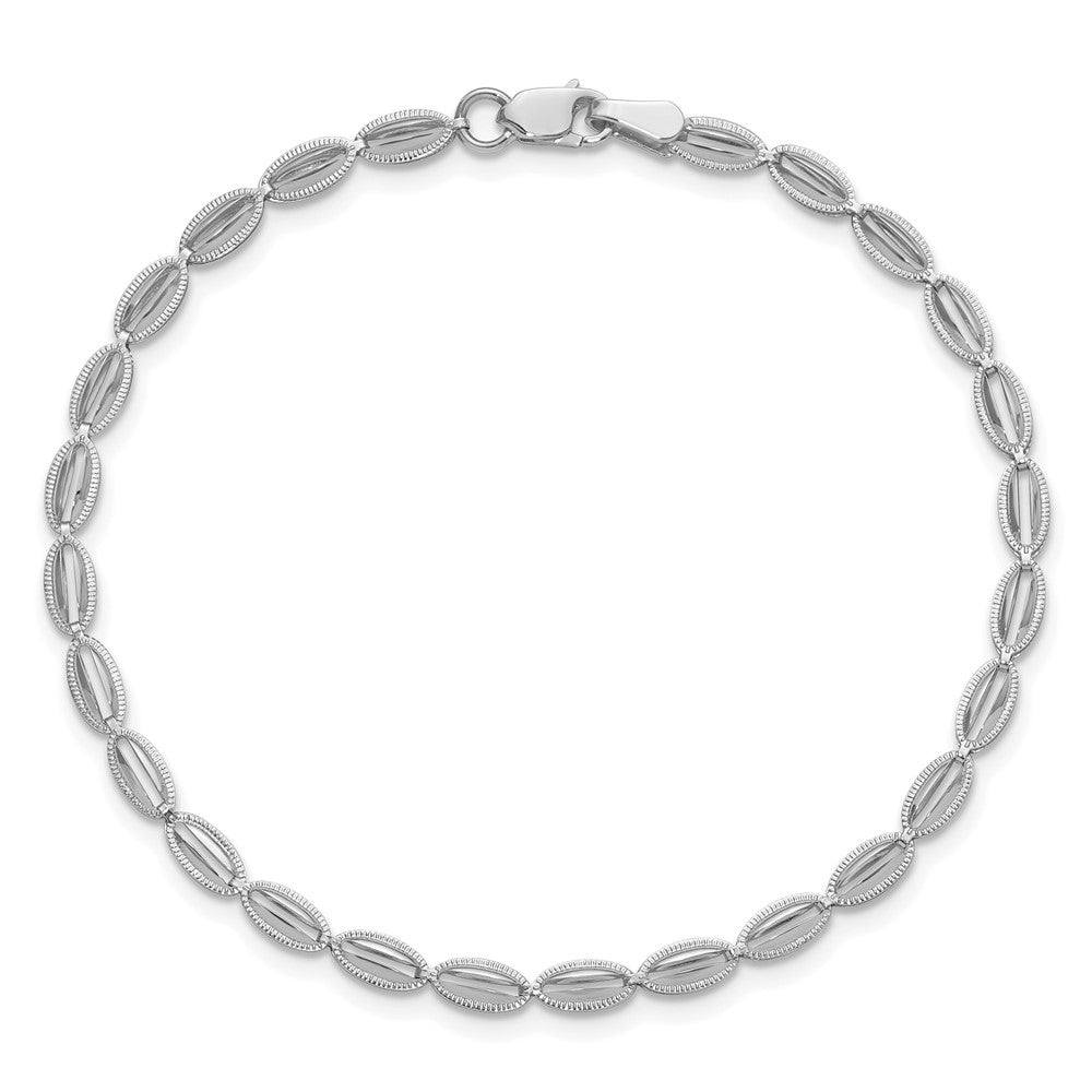 14K Weißgold Poliert / Strukturiert Fantasie Oval Glieder Armband