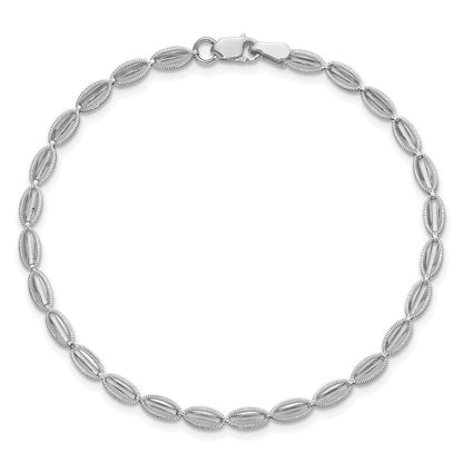 14K Weißgold Poliert / Strukturiert Fantasie Oval Glieder Armband