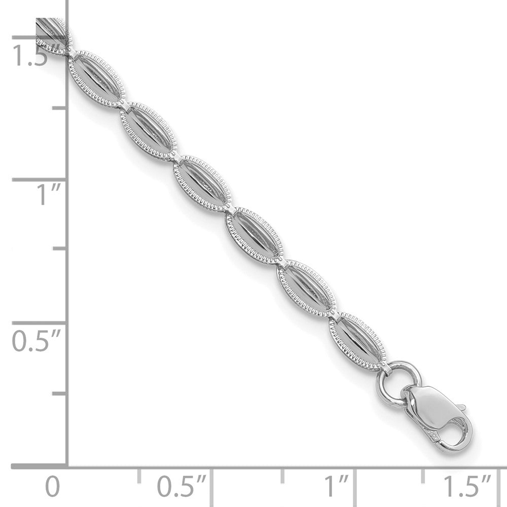 14K Weißgold Poliert / Strukturiert Fantasie Oval Glieder Armband
