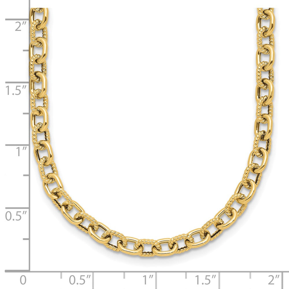 14K Gelbgold Poliert und Strukturiert Glieder Halskette