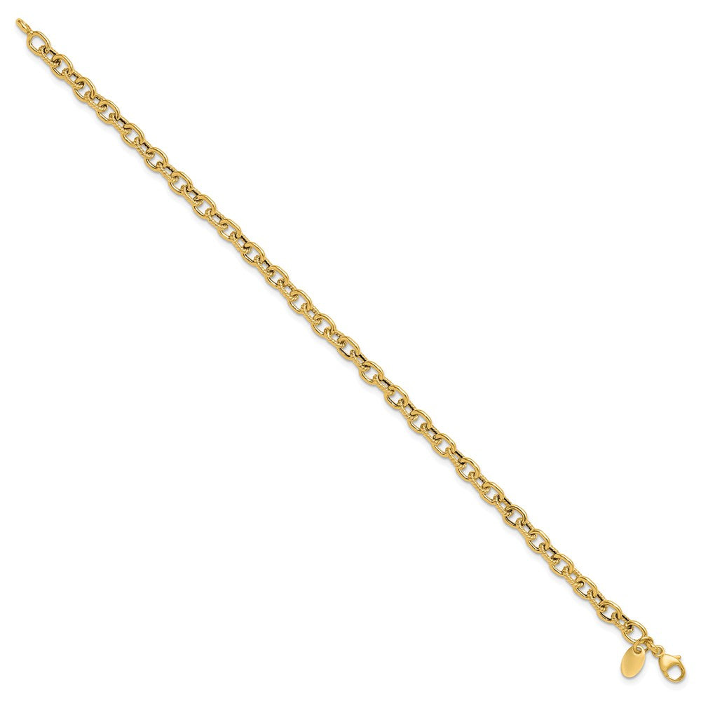 14K Gelbgold Poliert und Strukturiert Glieder Armband