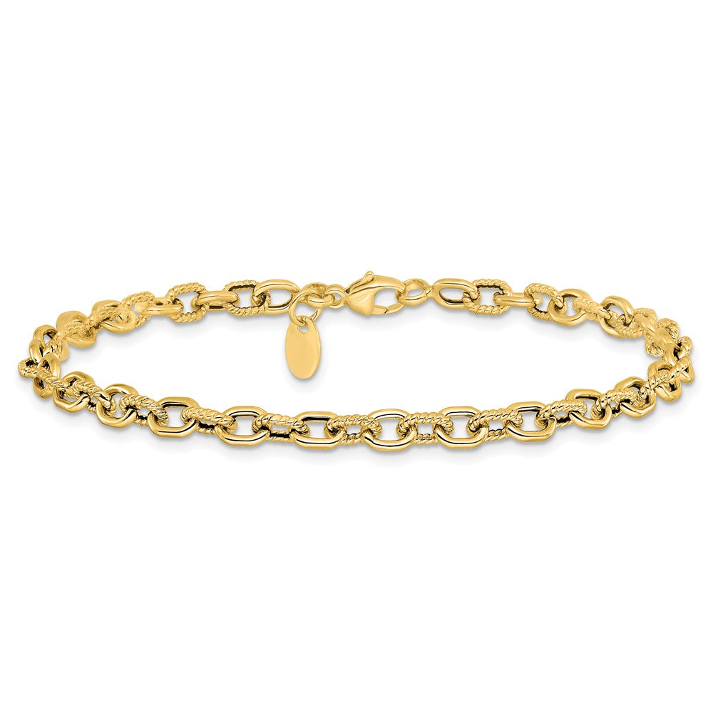 14K Gelbgold Poliert und Strukturiert Glieder Armband