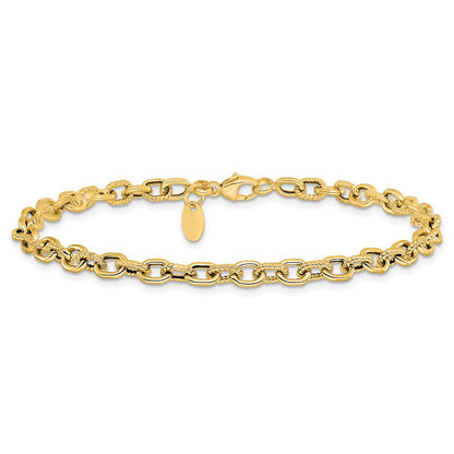 14K Gelbgold Poliert und Strukturiert Glieder Armband