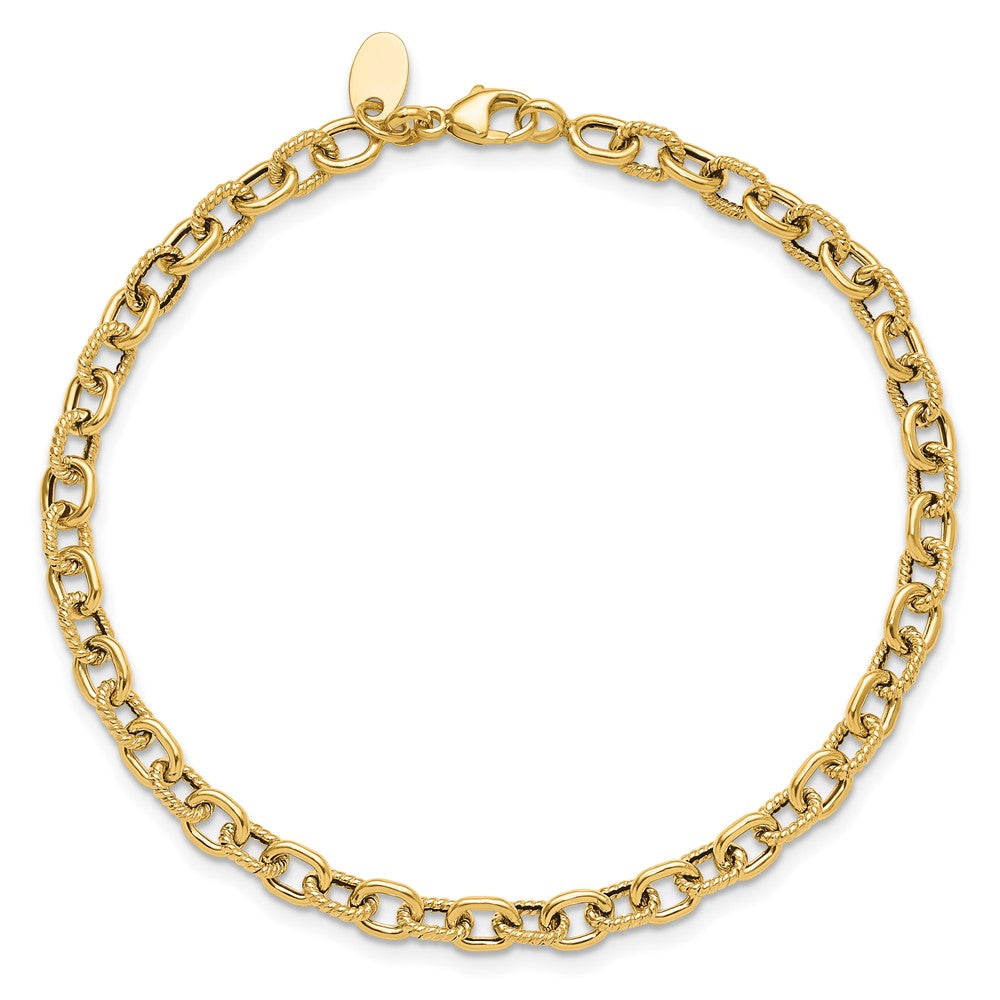 14K Gelbgold Poliert und Strukturiert Glieder Armband