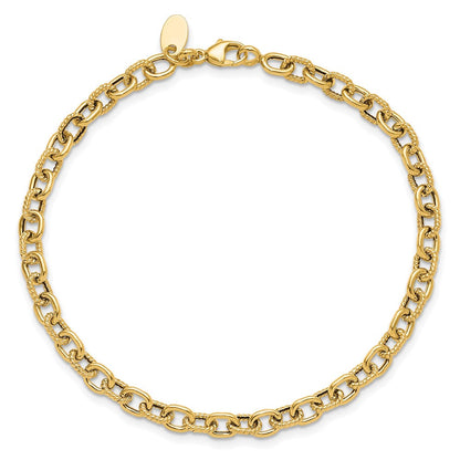 14K Gelbgold Poliert und Strukturiert Glieder Armband