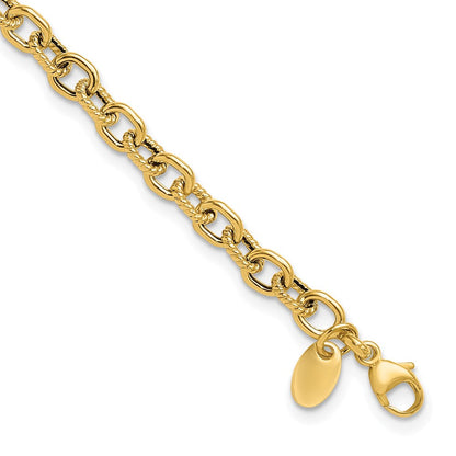 14K Gelbgold Poliert und Strukturiert Glieder Armband