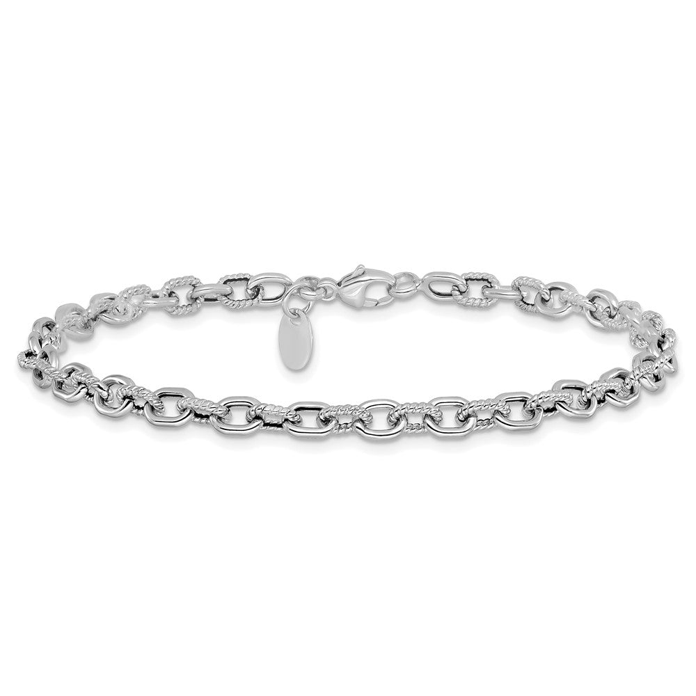 14K Weißgold Poliert und Strukturiert Glieder Armband