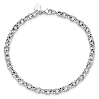 14K Weißgold Poliert und Strukturiert Glieder Armband