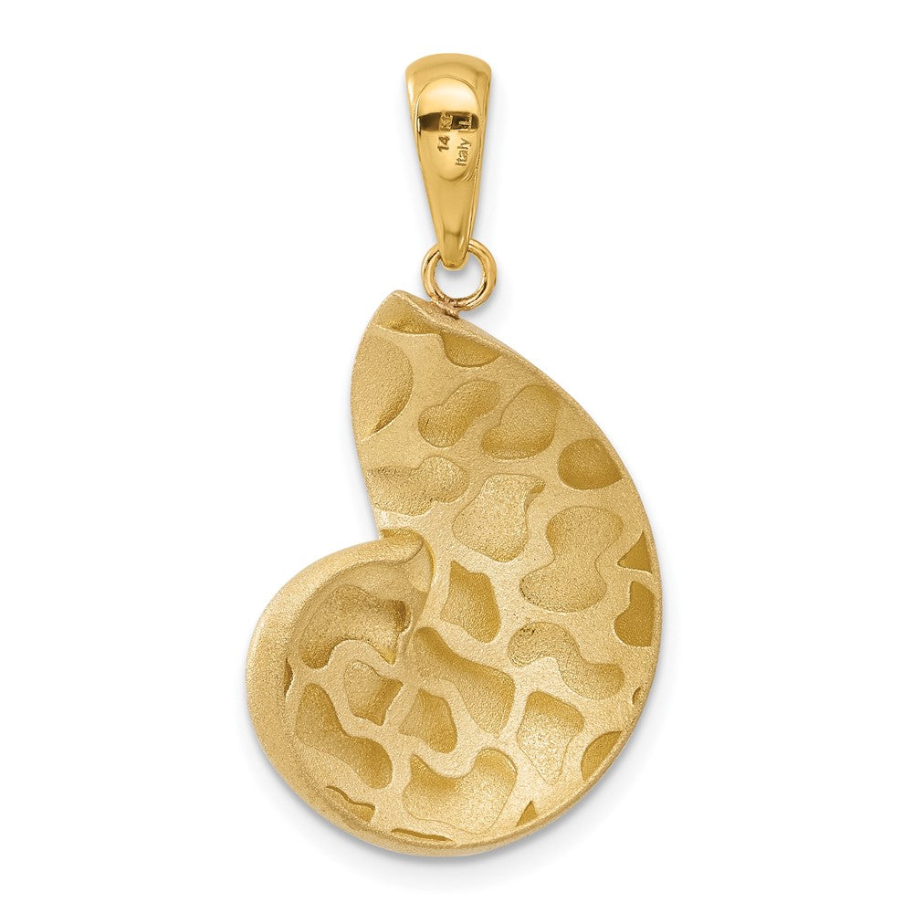 14K Gelbgold Satiniert Diamantiert Nautilus Muschel Anhänger