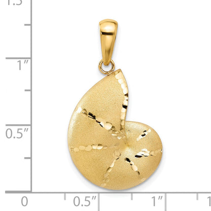 14K Gelbgold Satiniert Diamantiert Nautilus Muschel Anhänger