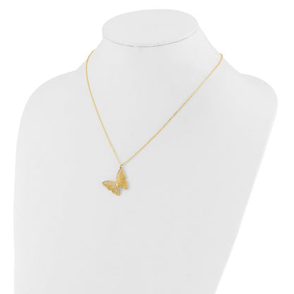 14K Gelbgold Strukturiert und Poliert Schmetterling 18 Zoll Halskette