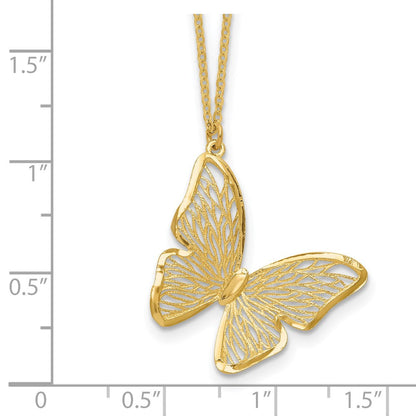 14K Gelbgold Strukturiert und Poliert Schmetterling 18 Zoll Halskette