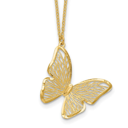 14K Gelbgold Strukturiert und Poliert Schmetterling 18 Zoll Halskette