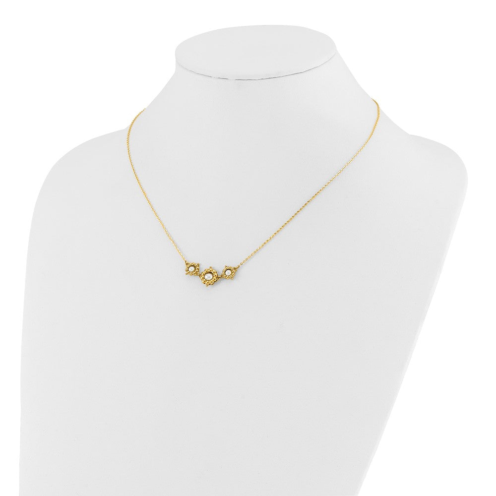 14K Gelbgold Poliert Fwc Perle Blume 16 Zoll 2 Zoll Verlängerung. Halskette