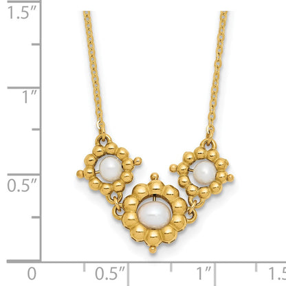 14K Gelbgold Poliert Fwc Perle Blume 16 Zoll 2 Zoll Verlängerung. Halskette