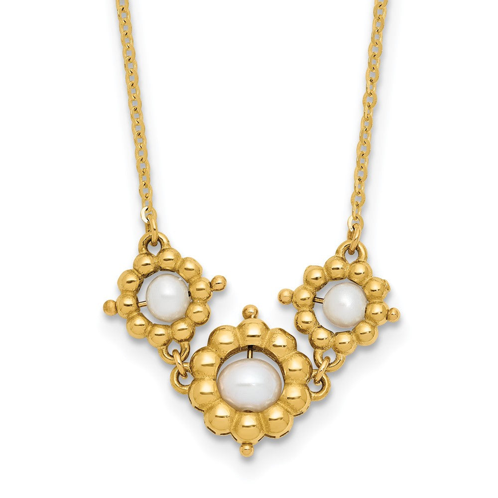 14K Gelbgold Poliert Fwc Perle Blume 16 Zoll 2 Zoll Verlängerung. Halskette