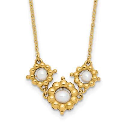 14K Gelbgold Poliert Fwc Perle Blume 16 Zoll 2 Zoll Verlängerung. Halskette