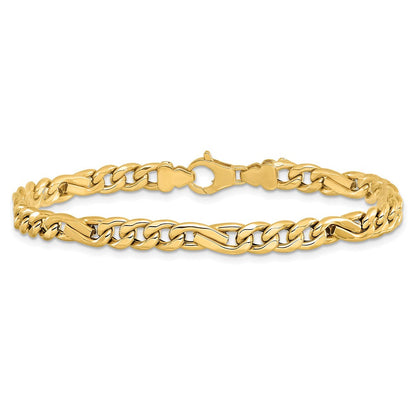 14K Gelbgold Poliert Fantasie Figaro Glieder Armband
