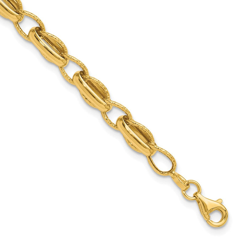 14K Gelbgold Poliert und Strukturiert Fantasieglieder Mit.5 Zoll Verlängerung. Armband