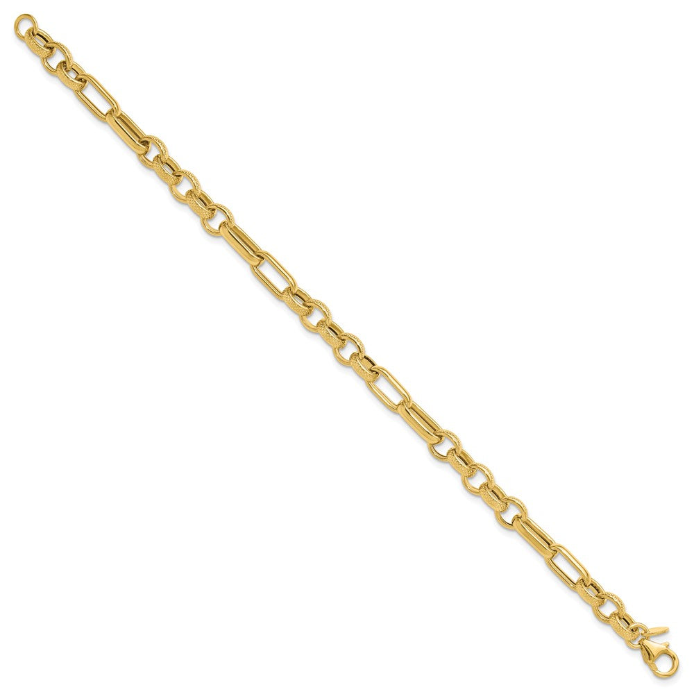 14K Gelbgold Poliert und Strukturiert Fantasieglieder Gliederarmband