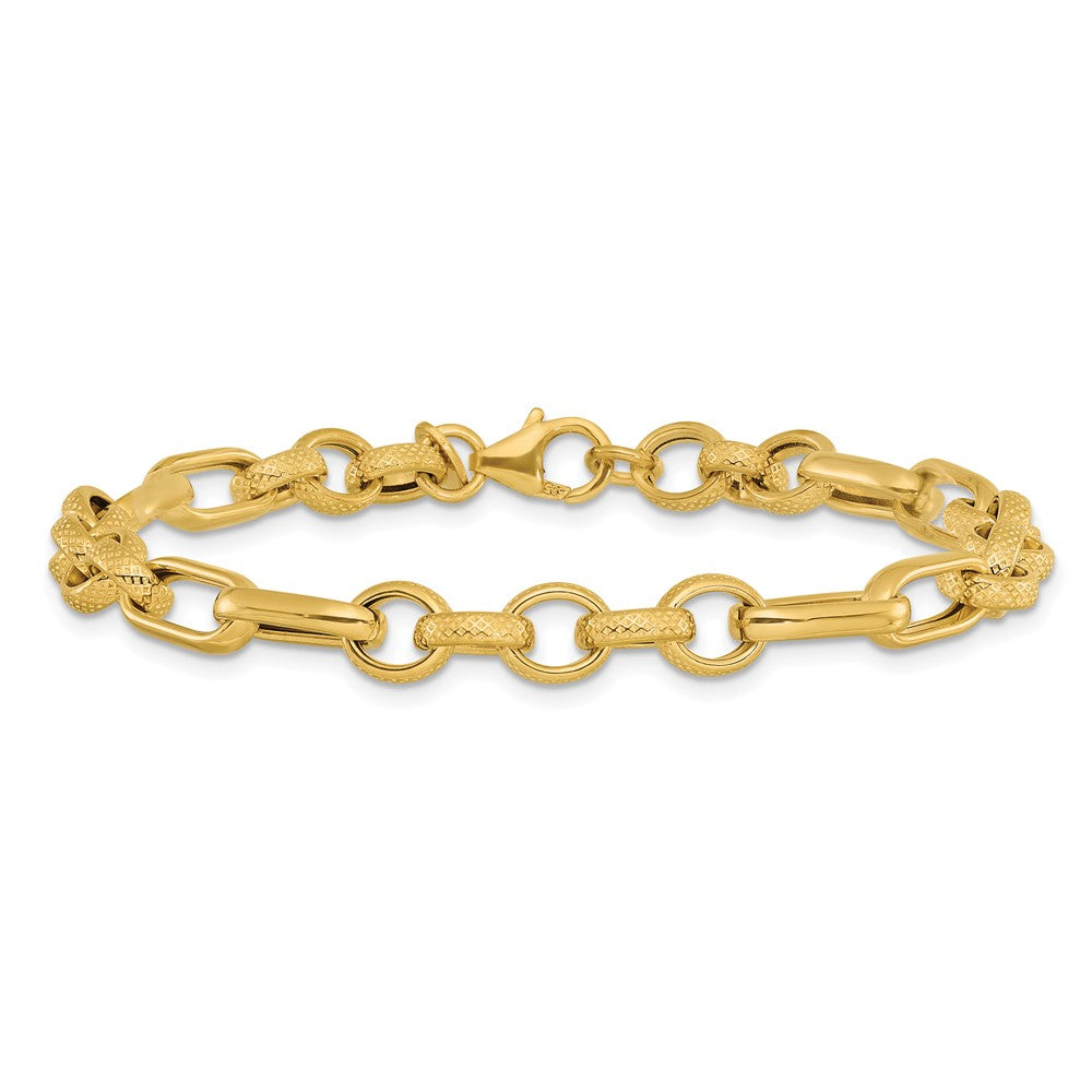 14K Gelbgold Poliert und Strukturiert Fantasieglieder Gliederarmband