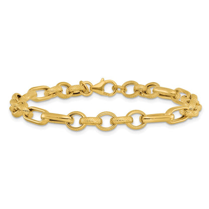 14K Gelbgold Poliert und Strukturiert Fantasieglieder Gliederarmband