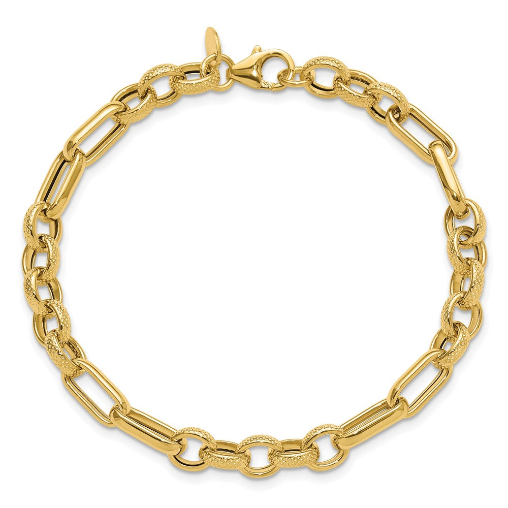 14K Gelbgold Poliert und Strukturiert Fantasieglieder Gliederarmband
