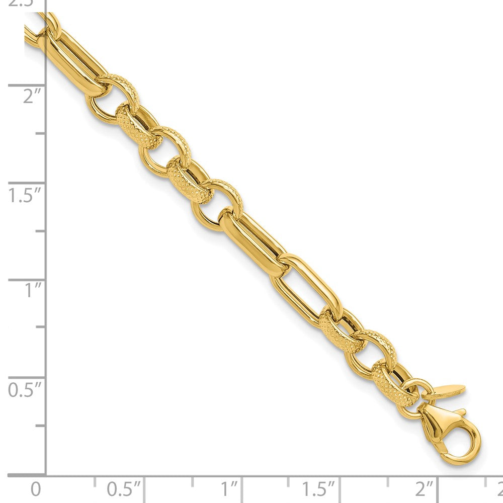 14K Gelbgold Poliert und Strukturiert Fantasieglieder Gliederarmband