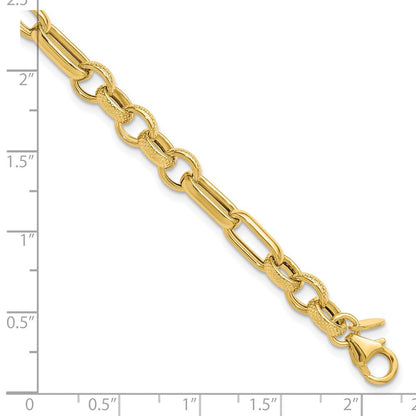 14K Gelbgold Poliert und Strukturiert Fantasieglieder Gliederarmband