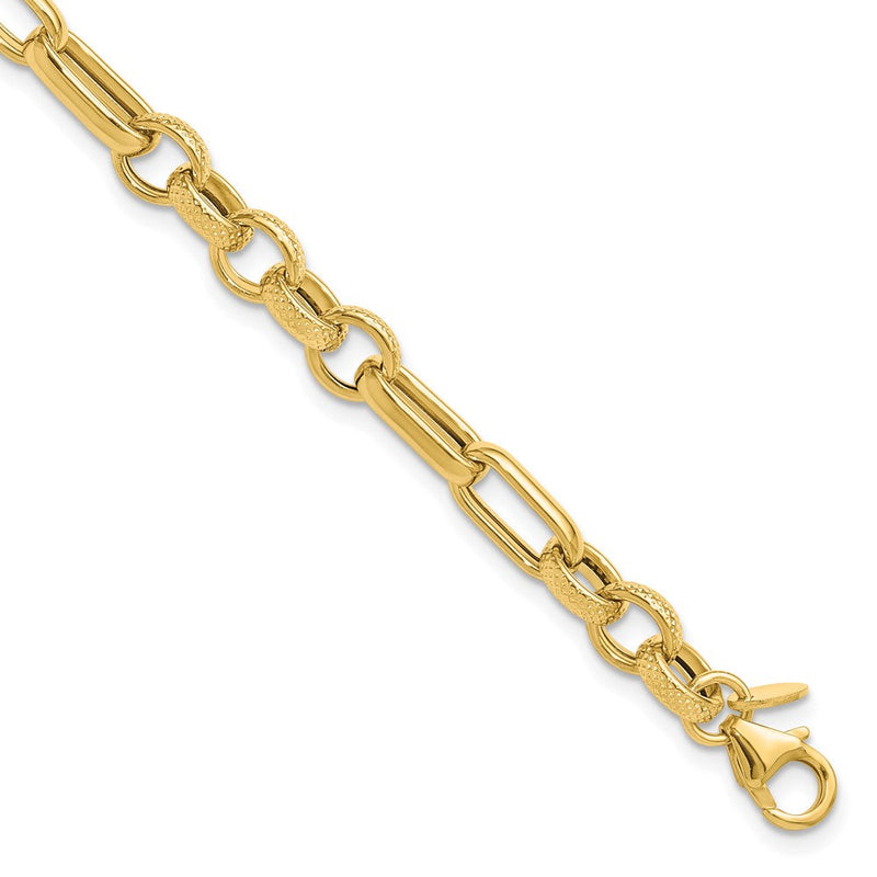 14K Gelbgold Poliert und Strukturiert Fantasieglieder Gliederarmband