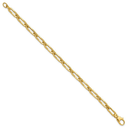14K Gelbgold Poliert Fantasie Oval Büroklammer Glieder Gliederarmband