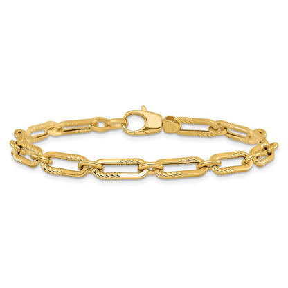 14K Gelbgold Poliert Fantasie Oval Büroklammer Glieder Gliederarmband