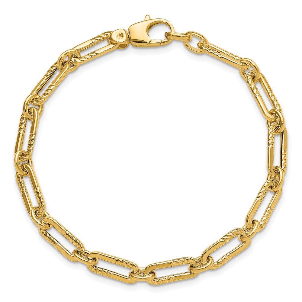 14K Gelbgold Poliert Fantasie Oval Büroklammer Glieder Gliederarmband