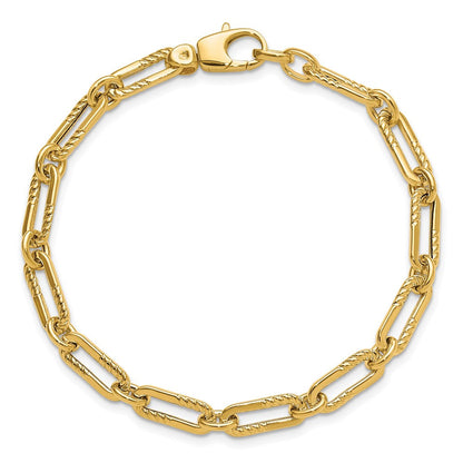 14K Gelbgold Poliert Fantasie Oval Büroklammer Glieder Gliederarmband