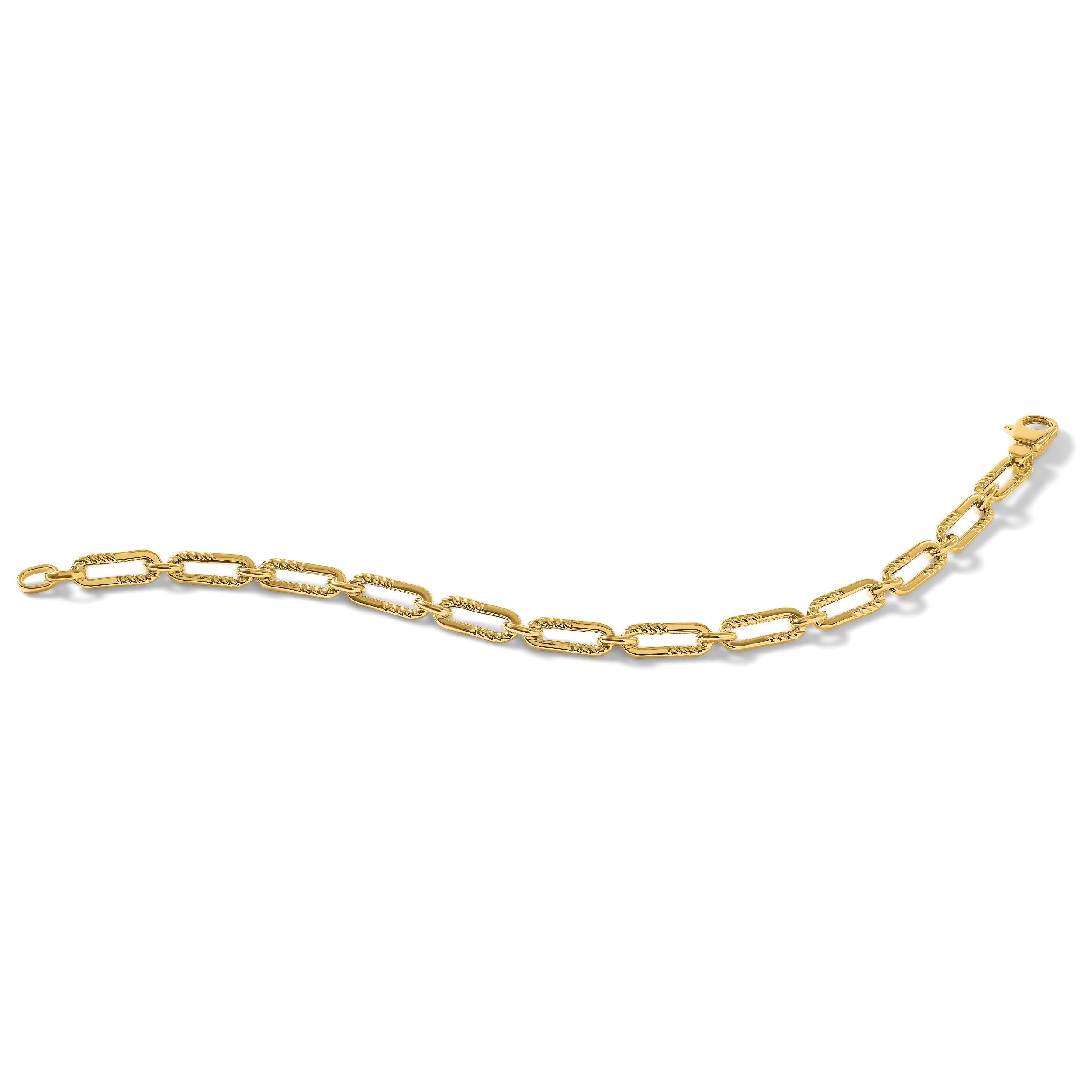 14K Gelbgold Poliert Fantasie Oval Büroklammer Glieder Gliederarmband