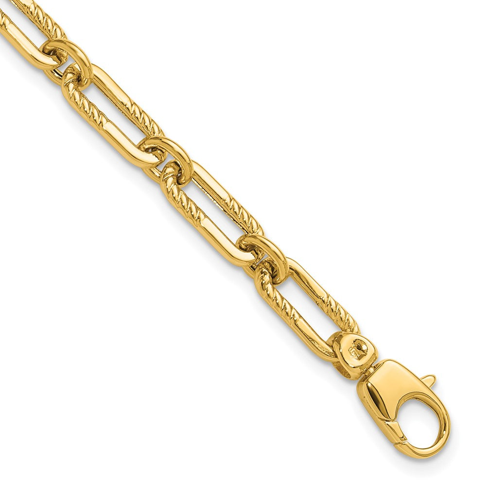 14K Gelbgold Poliert Fantasie Oval Büroklammer Glieder Gliederarmband
